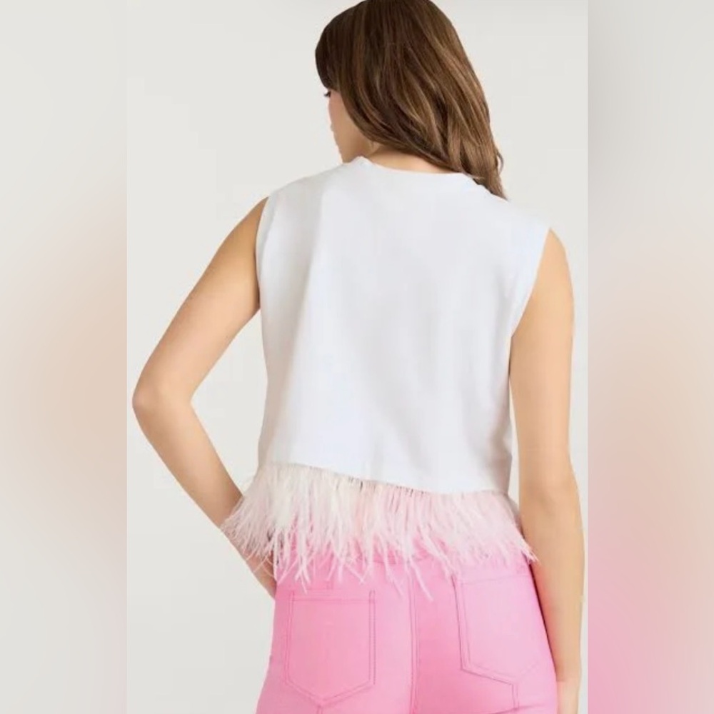 Cinq à Sept White Feather Trim Crop Top - Picture 3 of 5